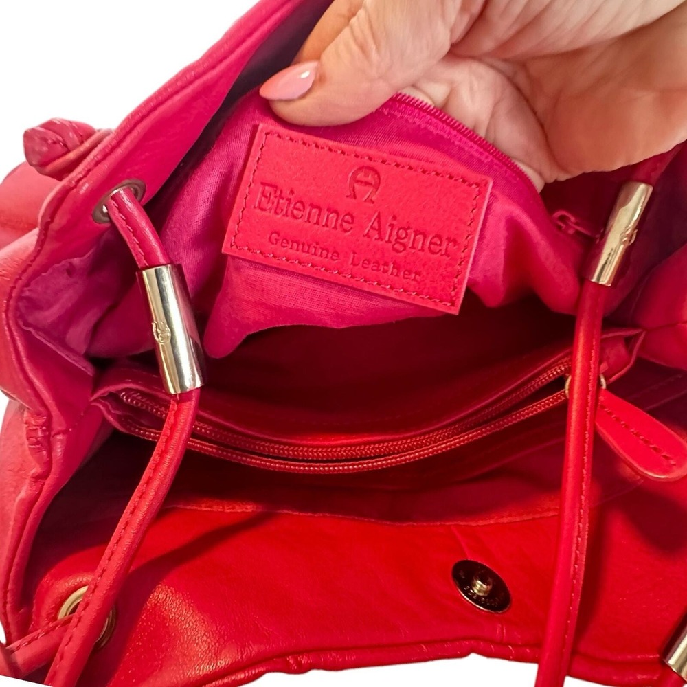 Etienne Aigner Shoulder Bag Medium Hot Pink Leather Ruched Silver Tone Hardware - Picture 8 of 8
